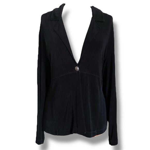 Chicos Travelers Womens Cardigan Sz 2 Large Black Slinky Knit Silver Boho Button - Picture 1 of 7